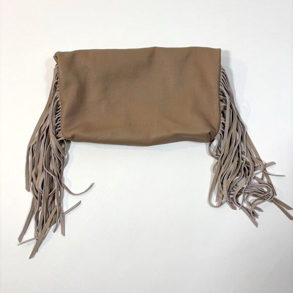 Dolce Vita Shea Large Leather Fringe Clutch Cafe Beige Soft Pebbled Leather - Picture 3 of 10